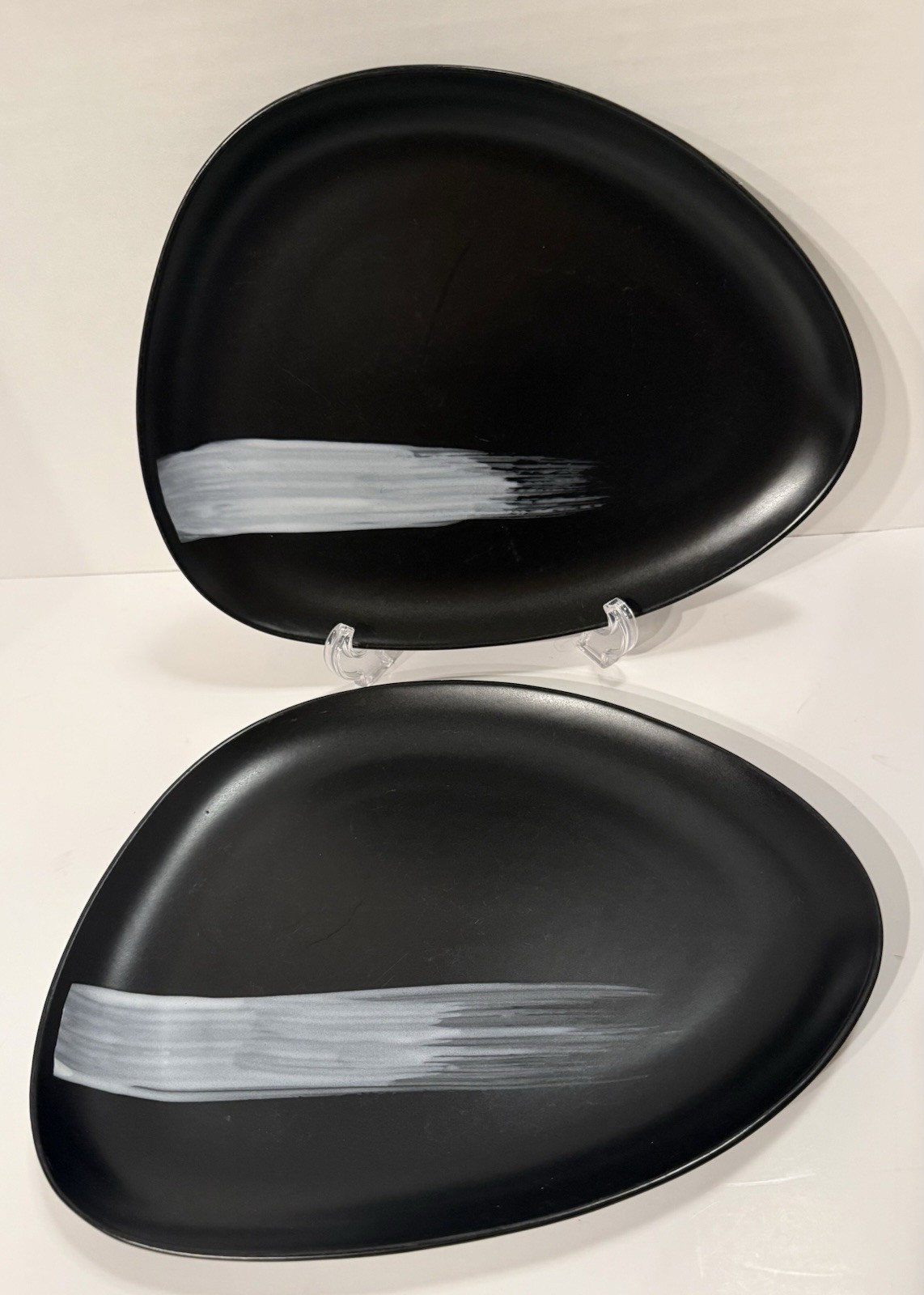 Dinner Plates White/Gray Brushstroke Asymmetrical 8-3/4”x 11-1/4” Platter (2)