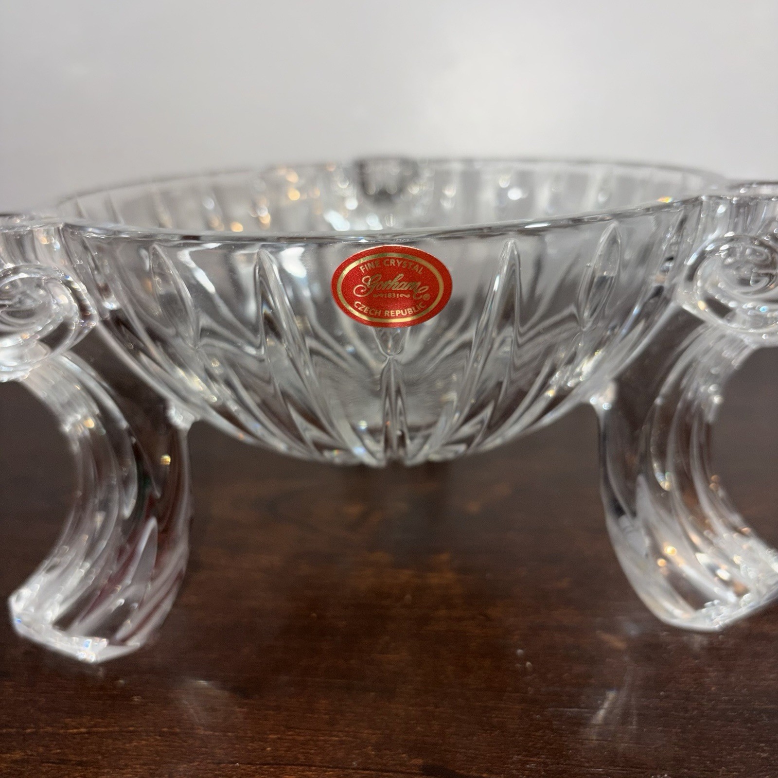 Bohemia Crystal Czech Republic Footed Centerpiece Bowl 3-Handle Lead Crystal- 8”