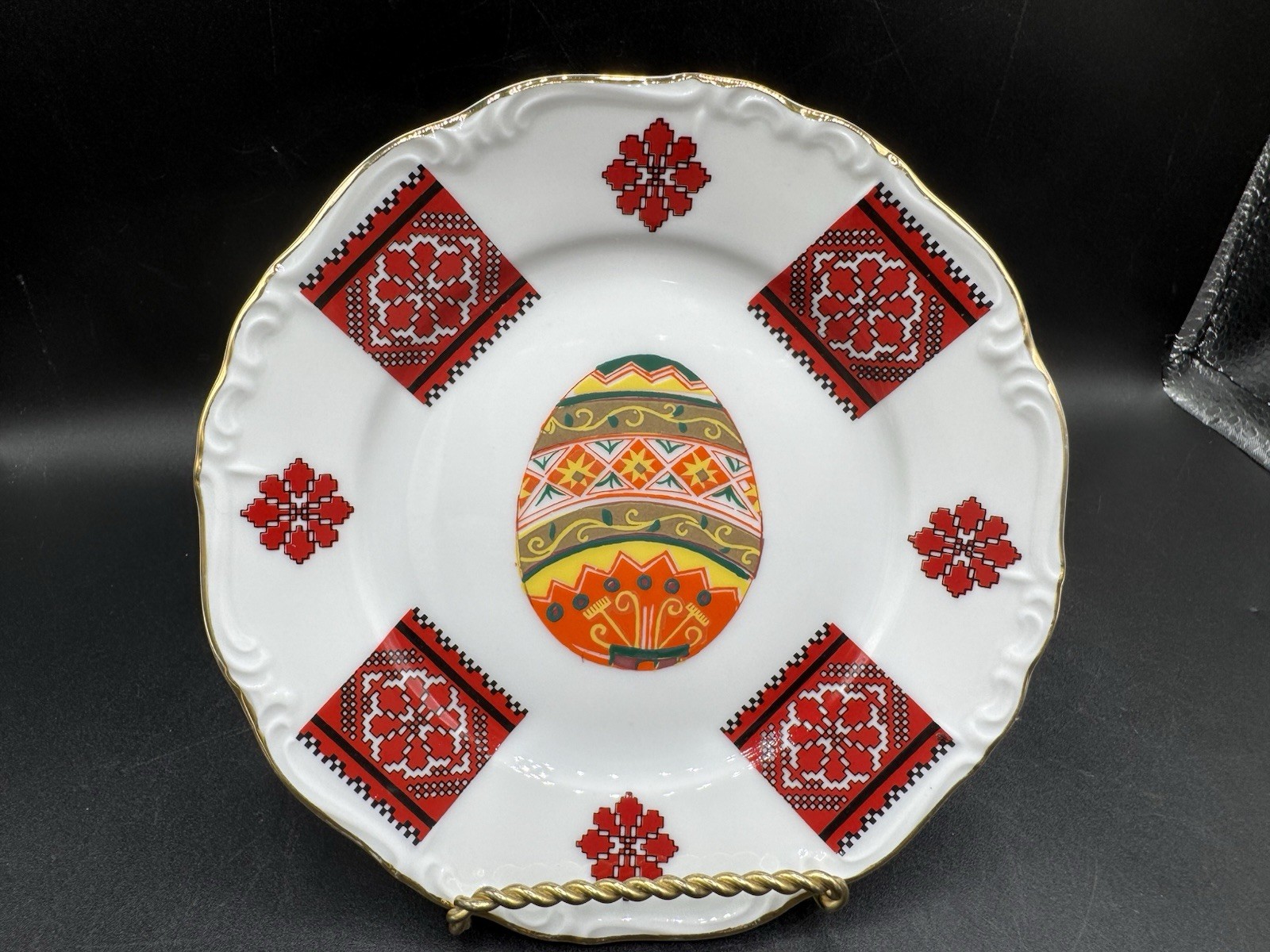 Edelstein Bavaria Maria Theresa Porcelain Bread Plate Pysanky Egg Germany 6”