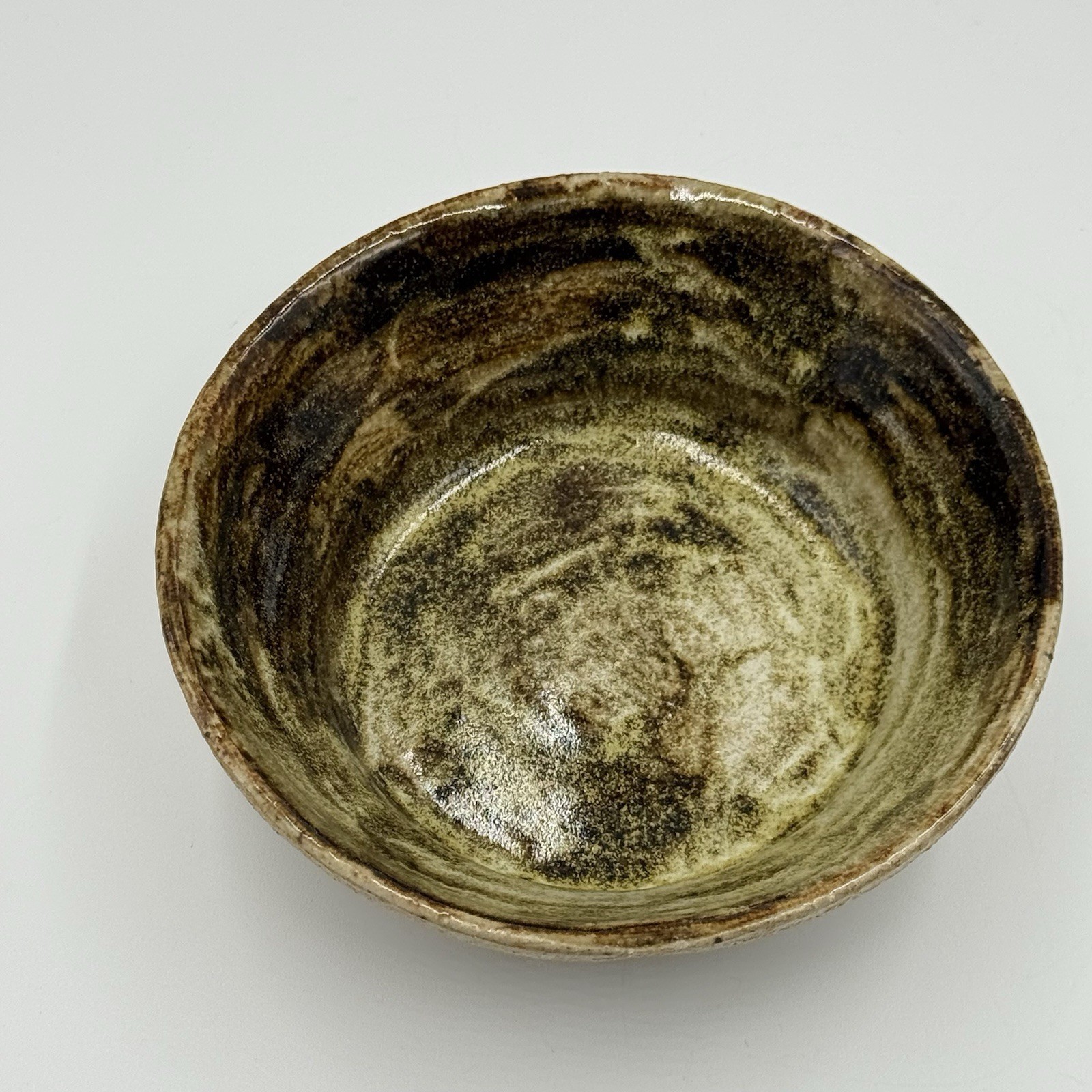 Studio Art Pottery Marc Hansen Stoneware Vintage MCM 5” Bowl Painted Grass