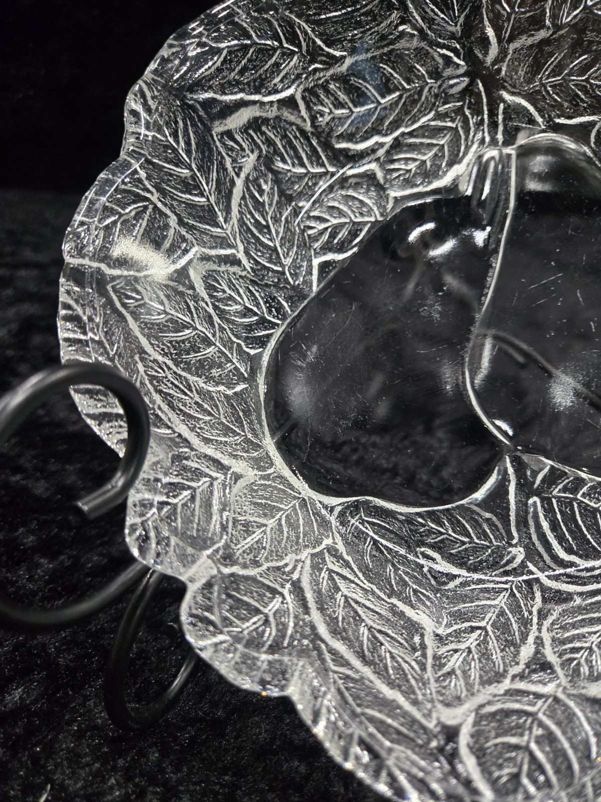 Vintage Glass Embossed Pears and Leaves Pattern Fruit Bowl
