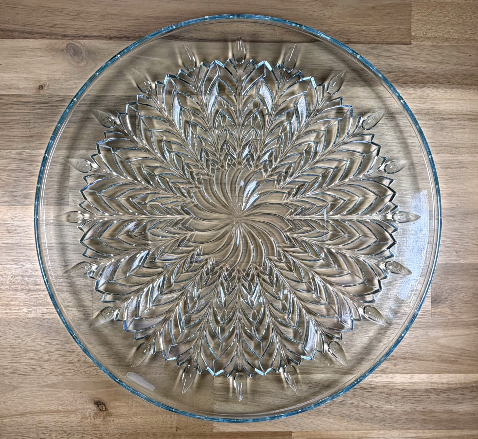 Vintage Jeannette Glass Feather Pattern Platter 14″ Blue Azure Depression Glass