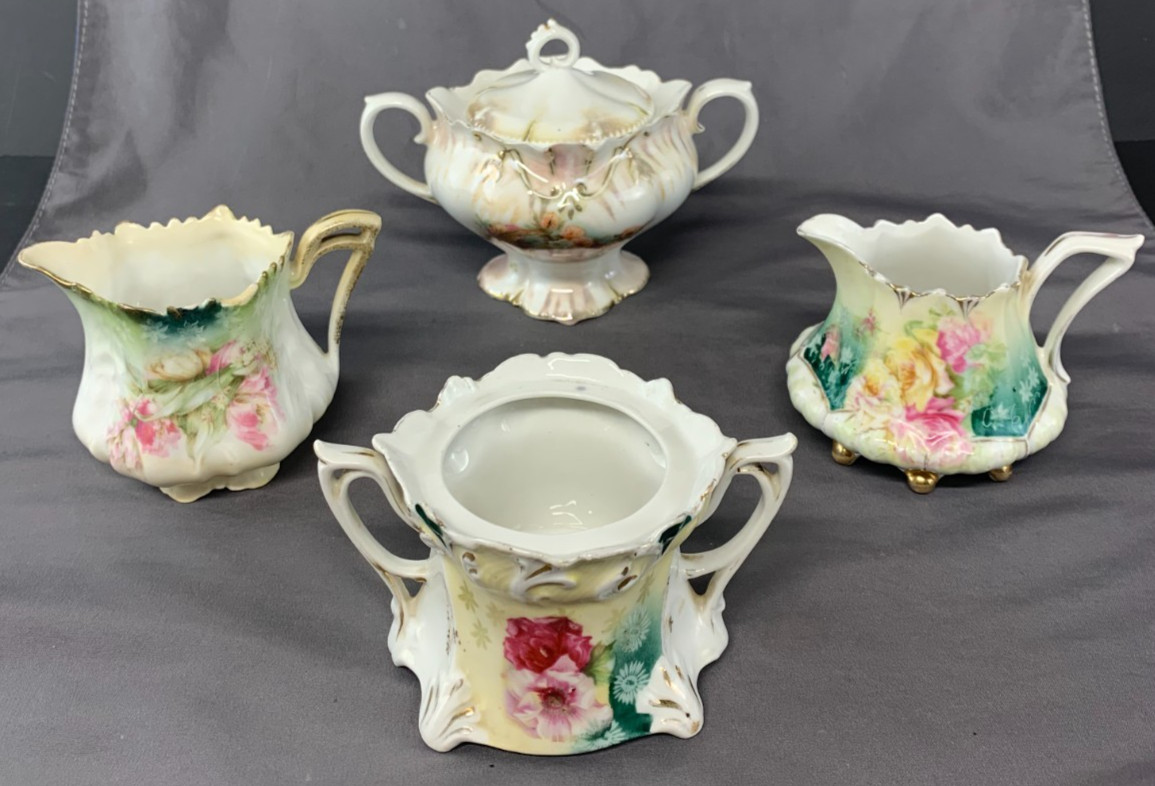Antique RS Prussia Porcelain Lot of 4 – Creamers, Open Sugar and Covered Sugar