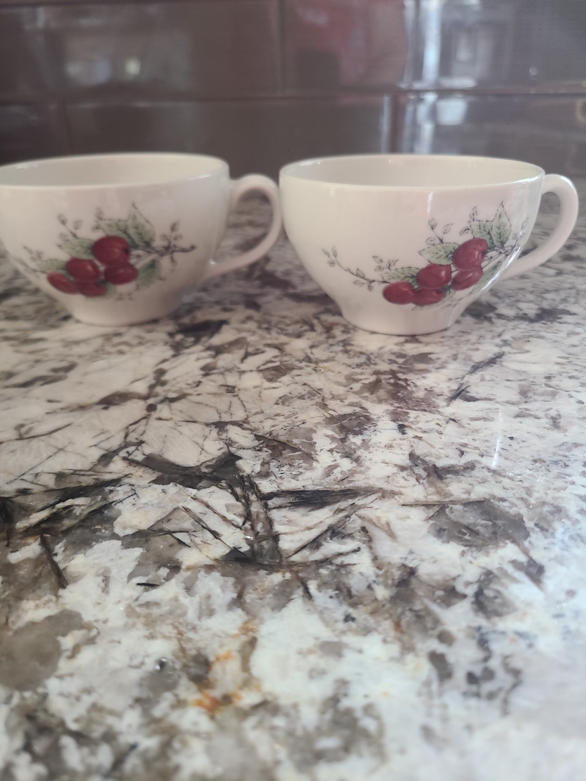 Vtg Carefree True China Syracuse Wayside Coffee Tea Cup Cherry Set/2 Cottagecore