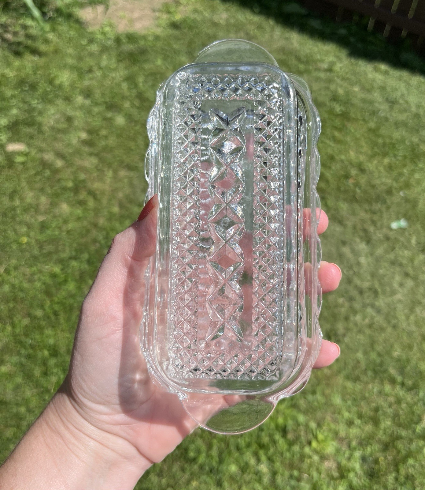 Vintage Anchor Hocking “Wexford” Clear Pressed Glass Covered Butter Dish