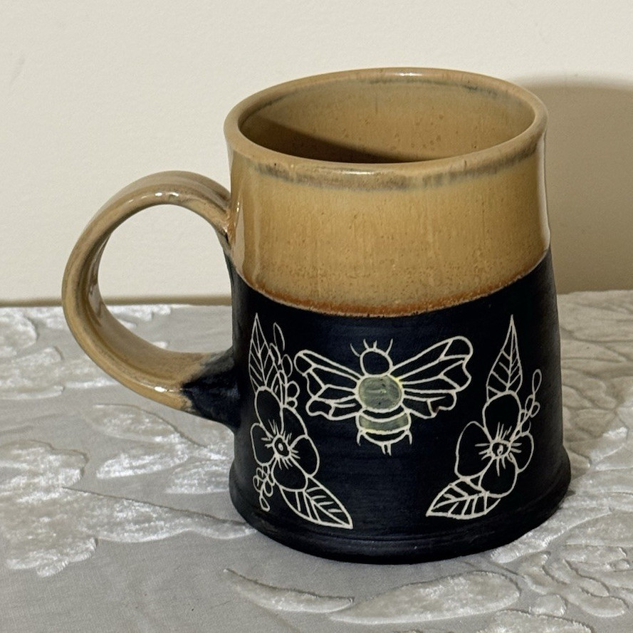 Pitch Pine Pottery Handmade Ceramic Mug Bee Floral