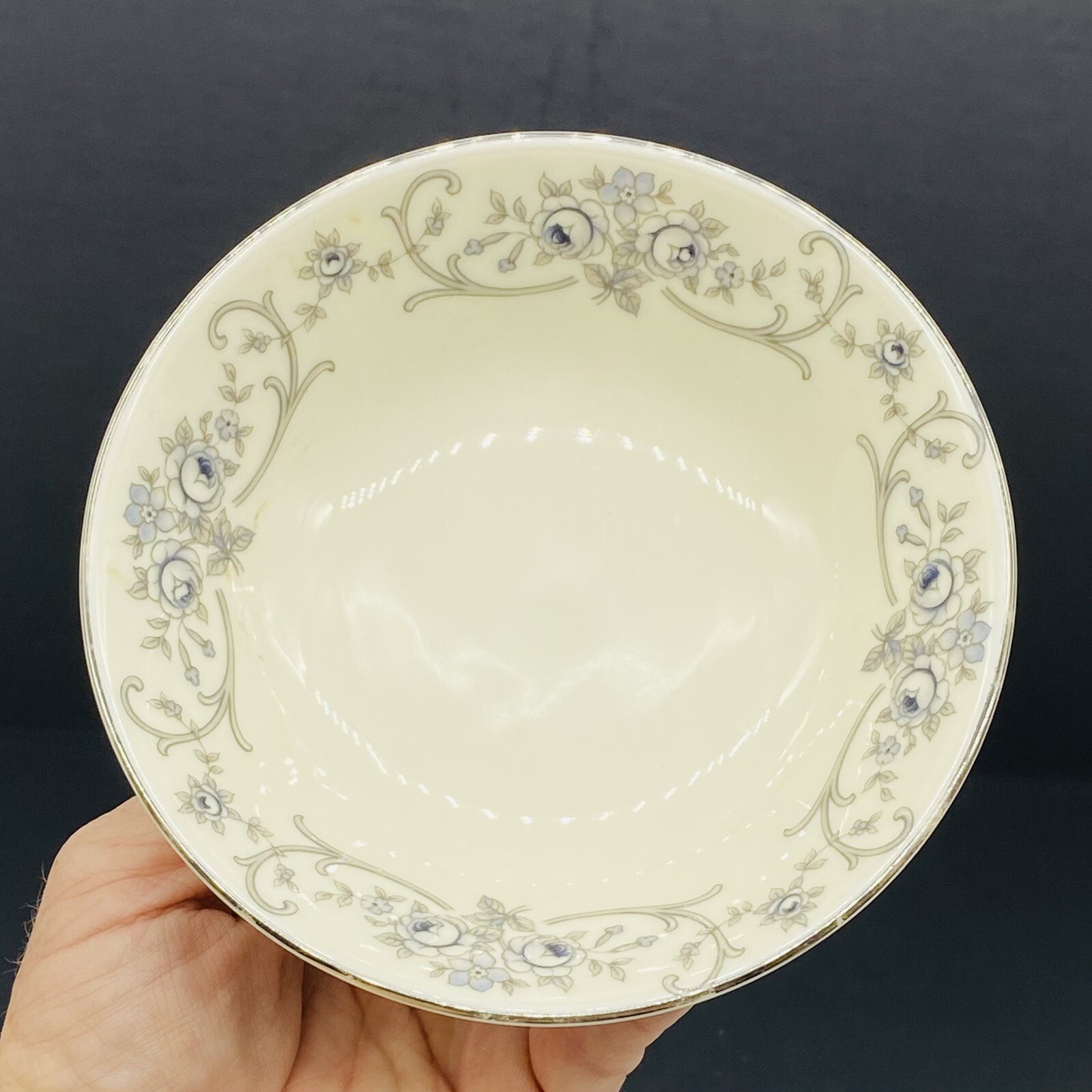 VTG Johann Haviland Bavaria Berry Bowls (2) White Blue Flowers Platinum Trim