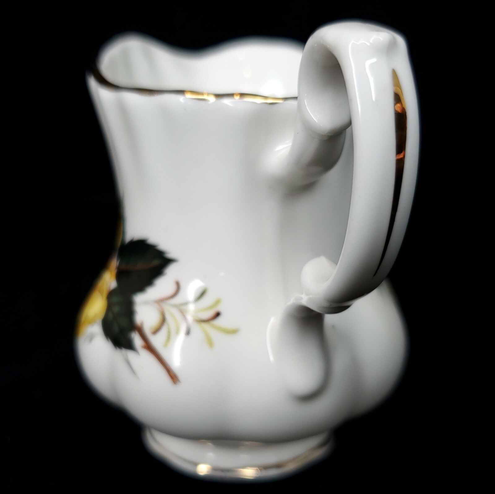 Royal Dover Creamer Pitcher Bone China Saucer Yellow Rose Gold Trim England