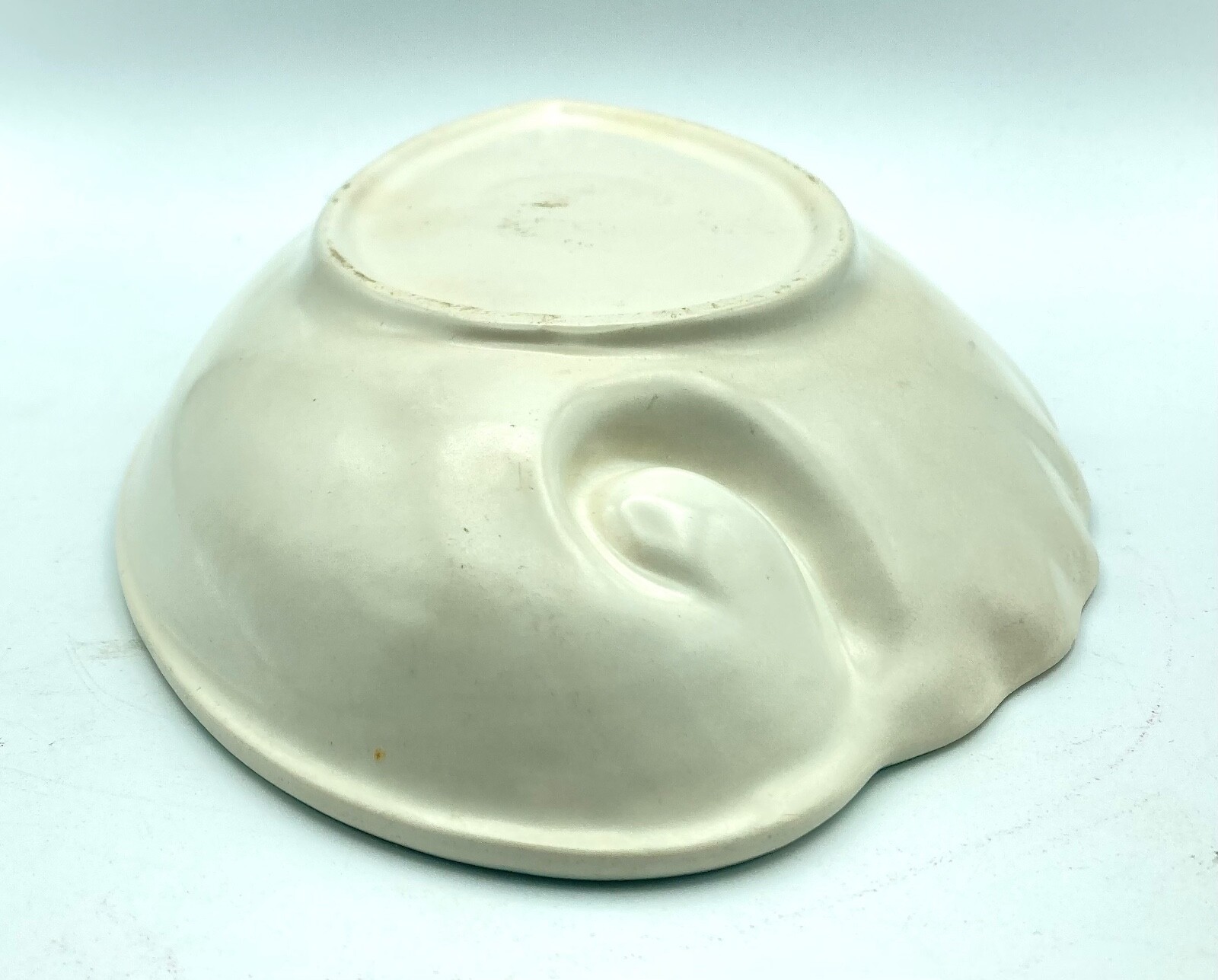 Red Wing Pottery Bowl Green w Cream Base Shell Shape 1950s Vintage 12″ long