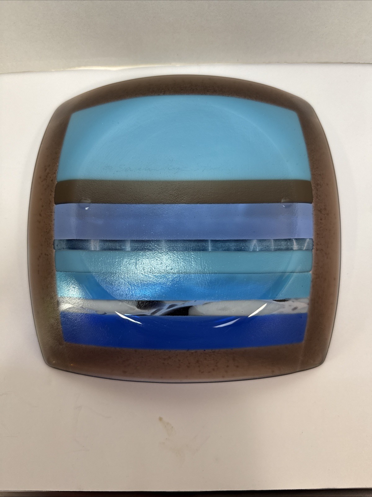 Fused Dichroic Studio Art Glass Square Trinket Dish Contemporary Signed 6.5”