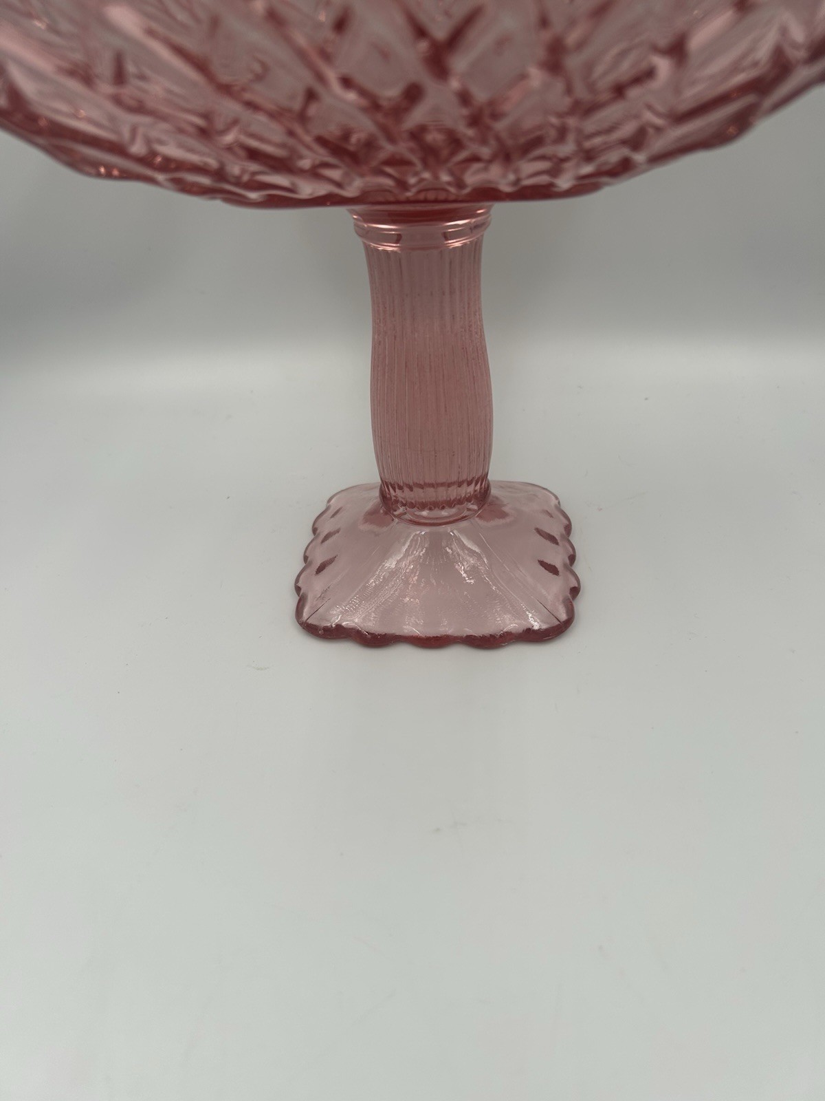 Pink Glass Square Pedestal Compote Dish, Diamond Pattern, 8 in x 8 in
