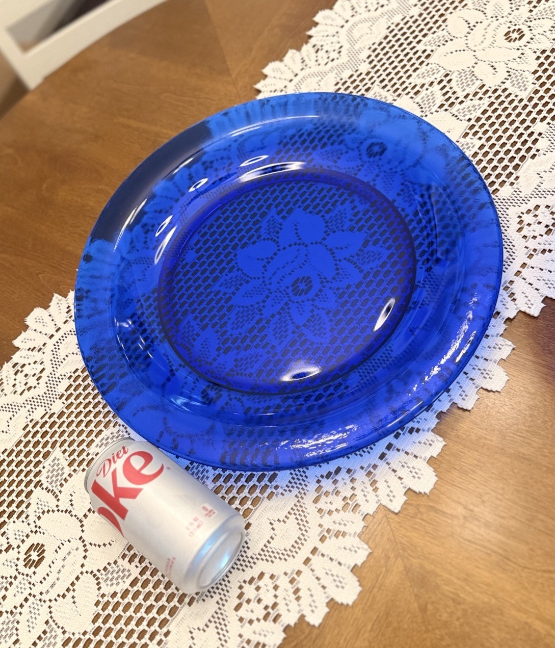 VTG Italy Cobalt Blue Texture Glass Centerpiece Set 15” Platter 13” Serving Bowl