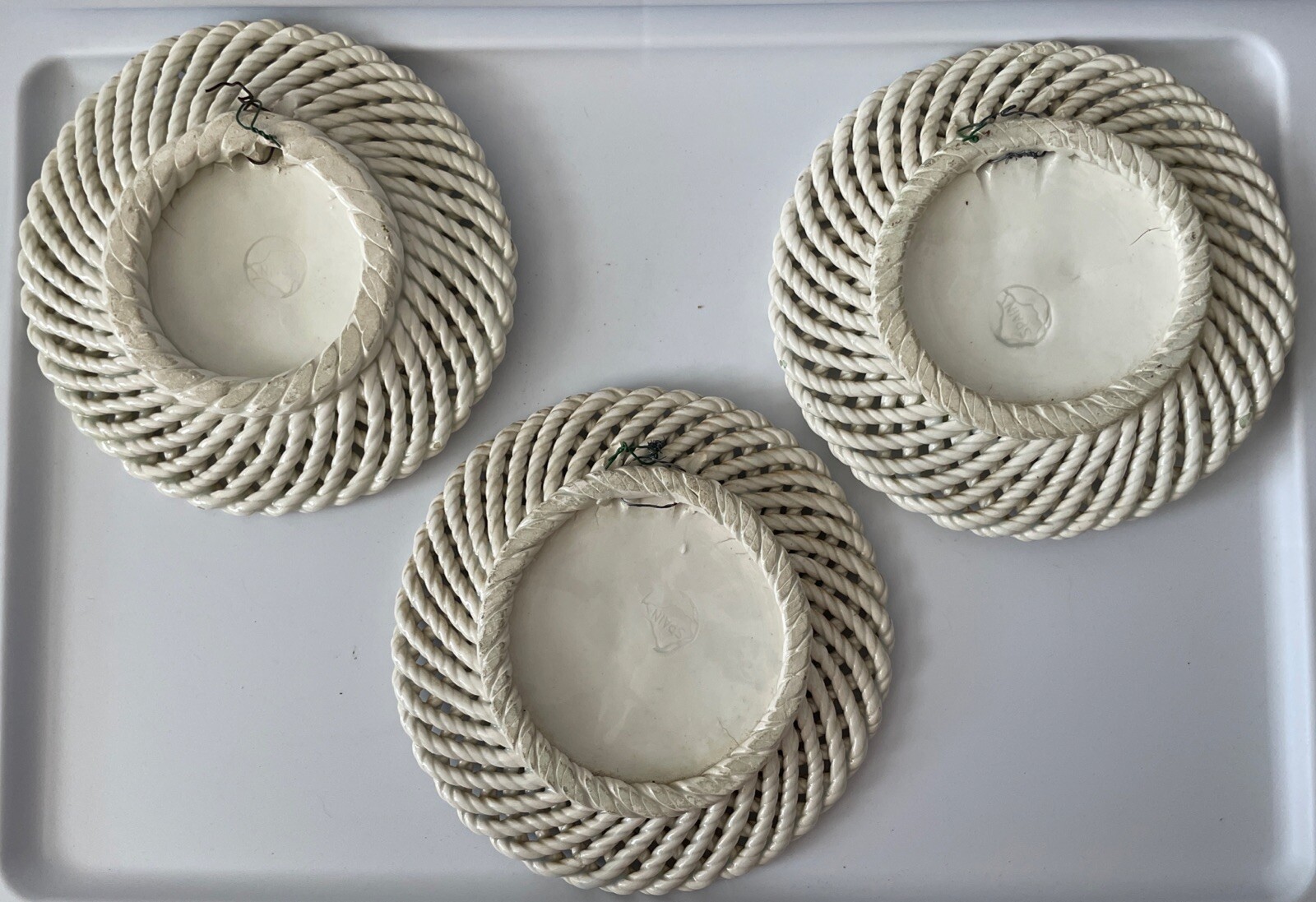 Ceramic Spain Wall Plates Spanish Art 3D Fruit Flowers Lattice Painted Set of 3