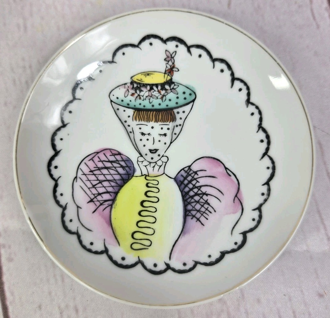 1950s Original 4″ LEFTON CHINA Trinket Dish Victorian Woman JAPAN