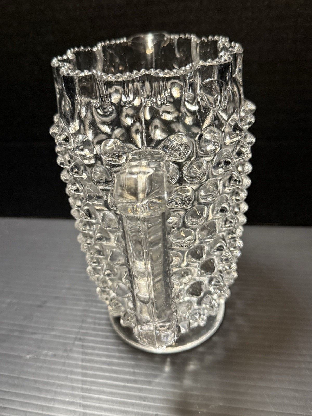 Vintage Hobnail Clear Pitcher Crimped Rim 7.75 In H