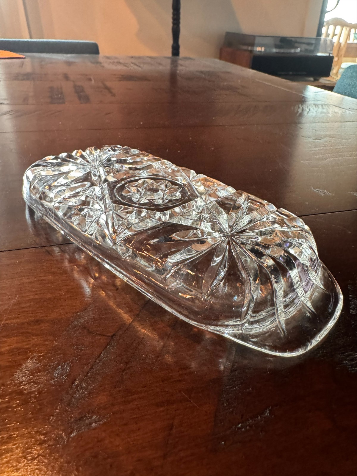 Vintage Pressed Cut Glass Butter Dish Insert Replacement Rectangular Starburst
