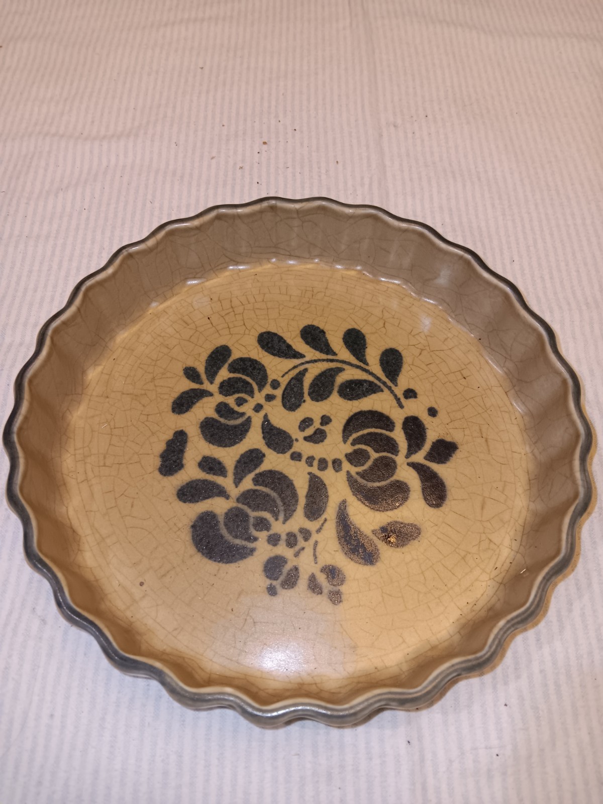 Vintage PFALTZGRAFF Folk Art Quiche / Tart Dish Beige & Blue #233 9″x1.5″