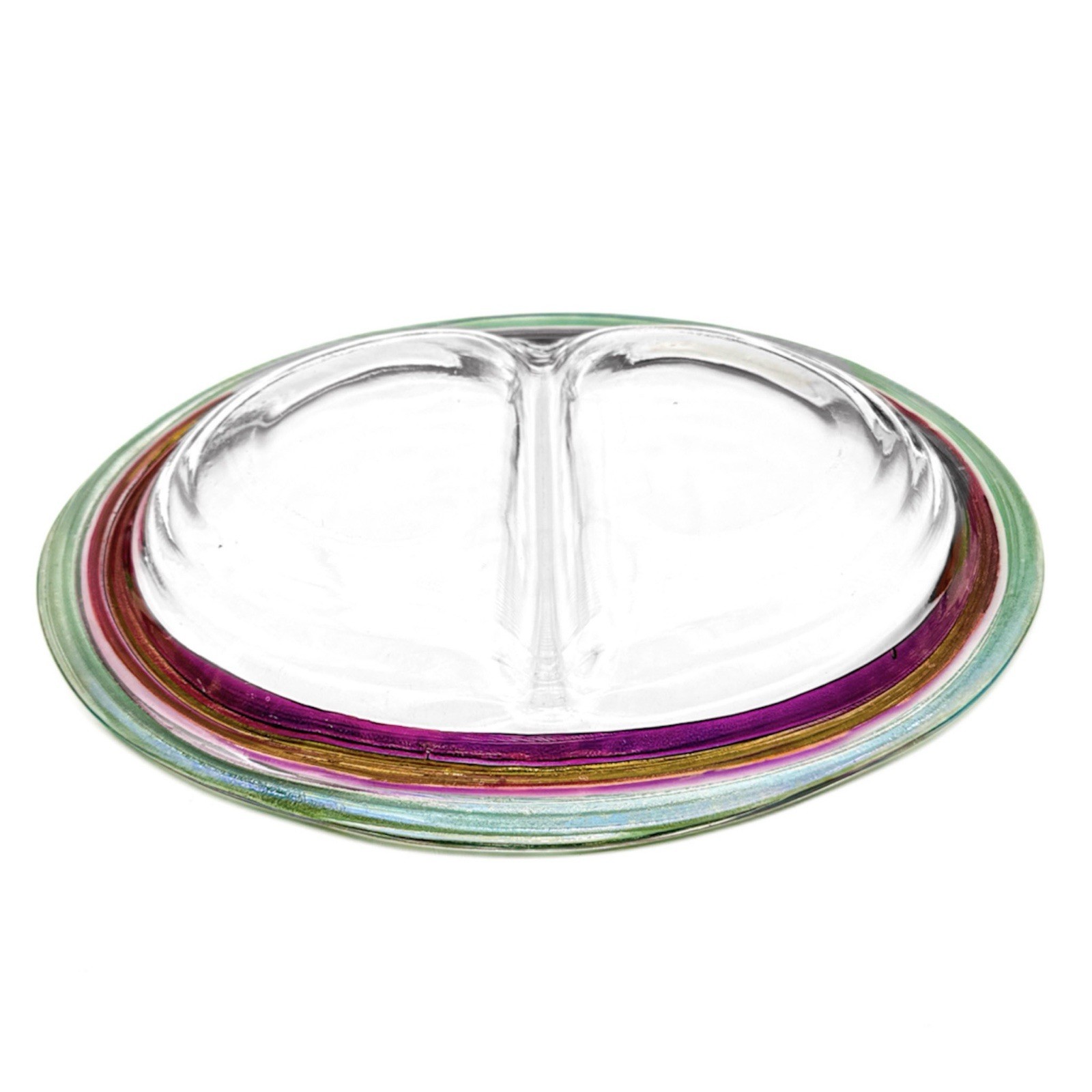 Vtg. Pfaltzgraff Juniper Hand Blown Italian Glass 15.25″ Divided Serving Platter
