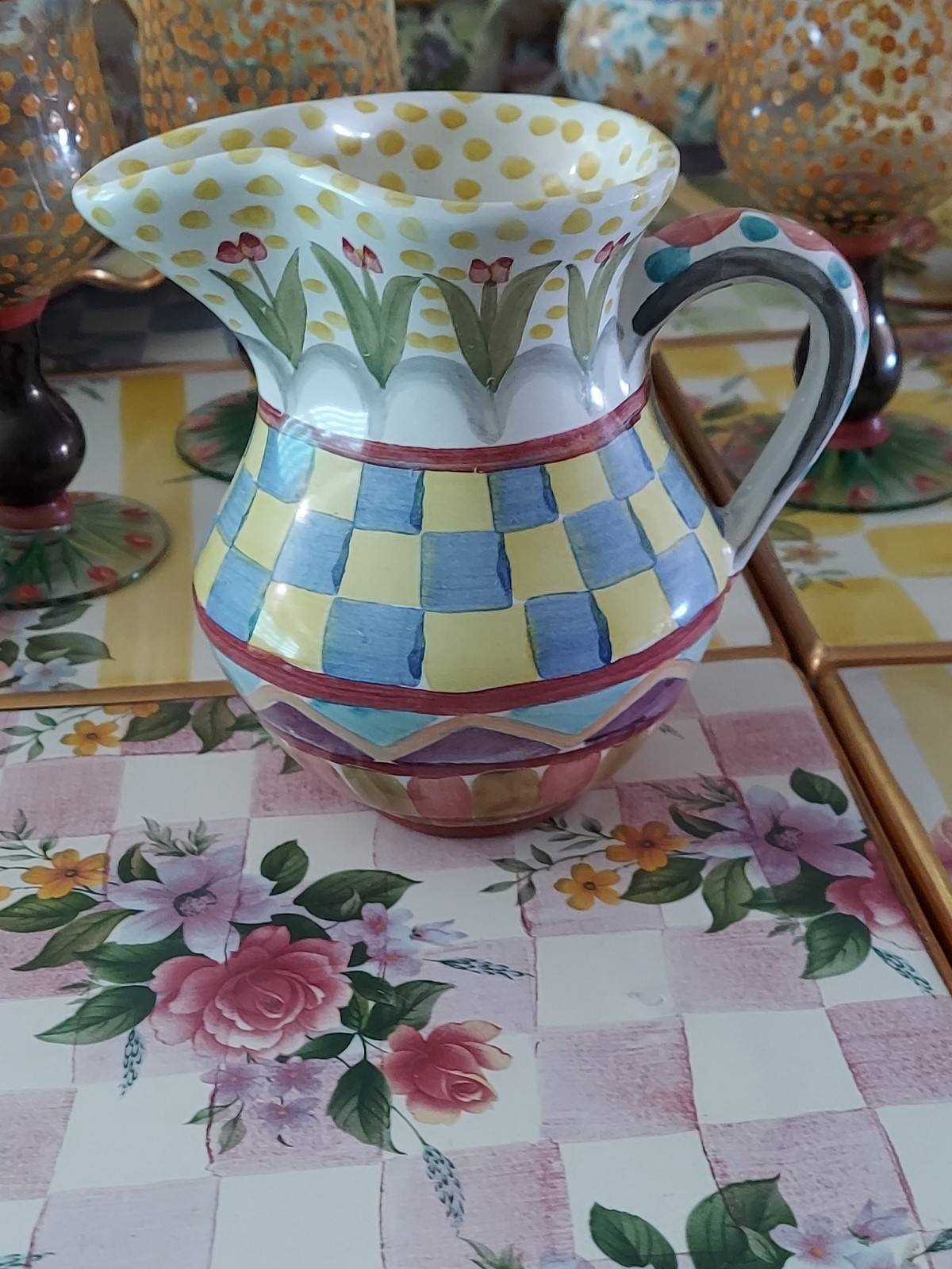MacKenzie-Childs Odd Fellows Ceramic Creamer Pitcher