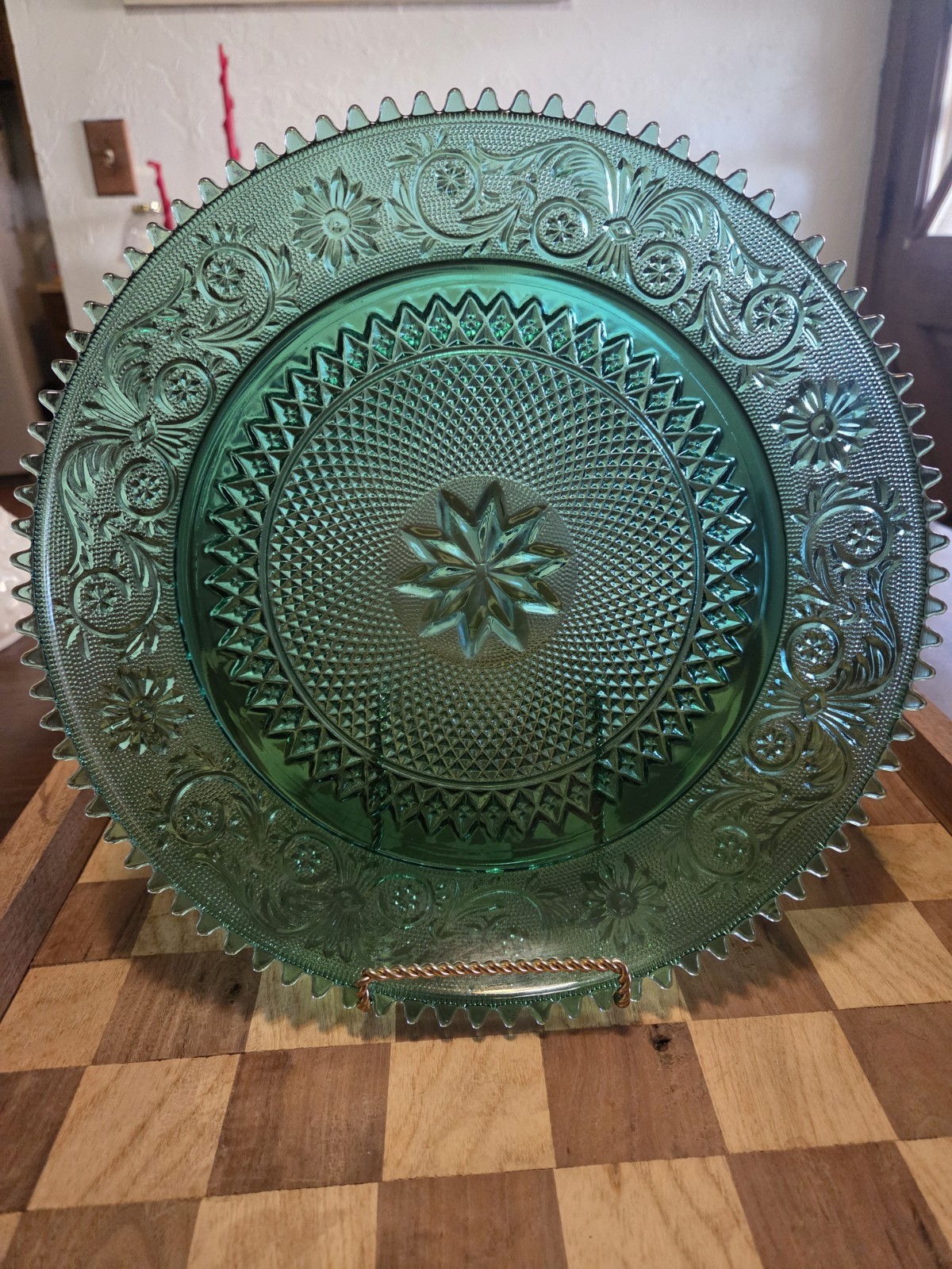 Vintage Indiana Glass Tiara Exclusives Spruce Green Sandwich Platter