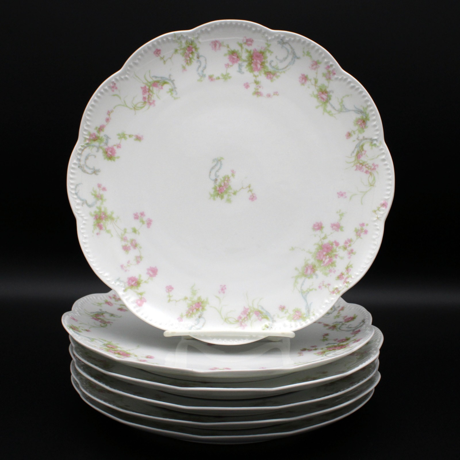 Haviland Limoges Princess Coupe Dinner Plates 6pc Set, Antique Schleiger 57B 9″