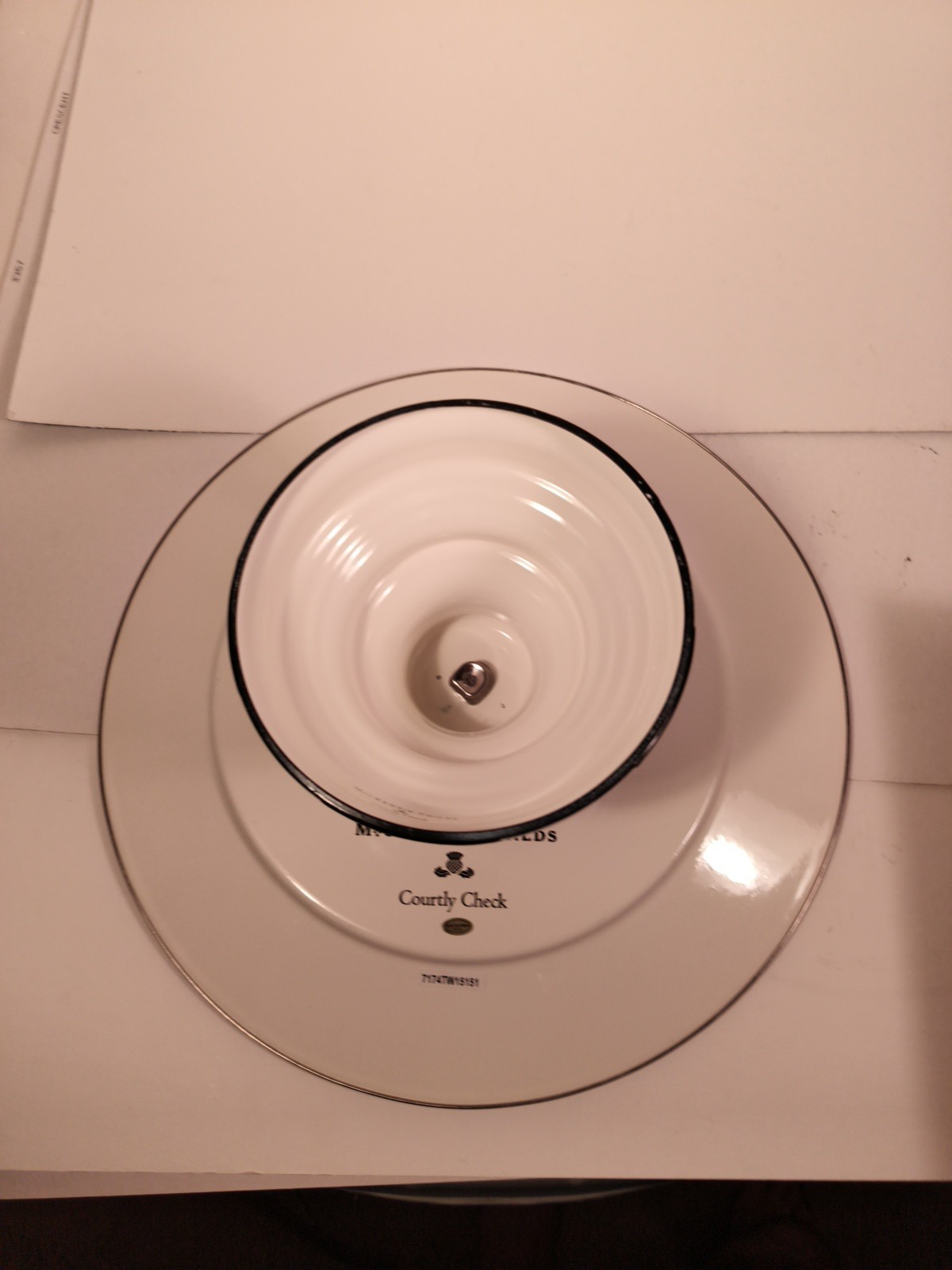 MacKenzie-Childs Courtly Check Large 16″ Round Pedestal Platter Great Condition