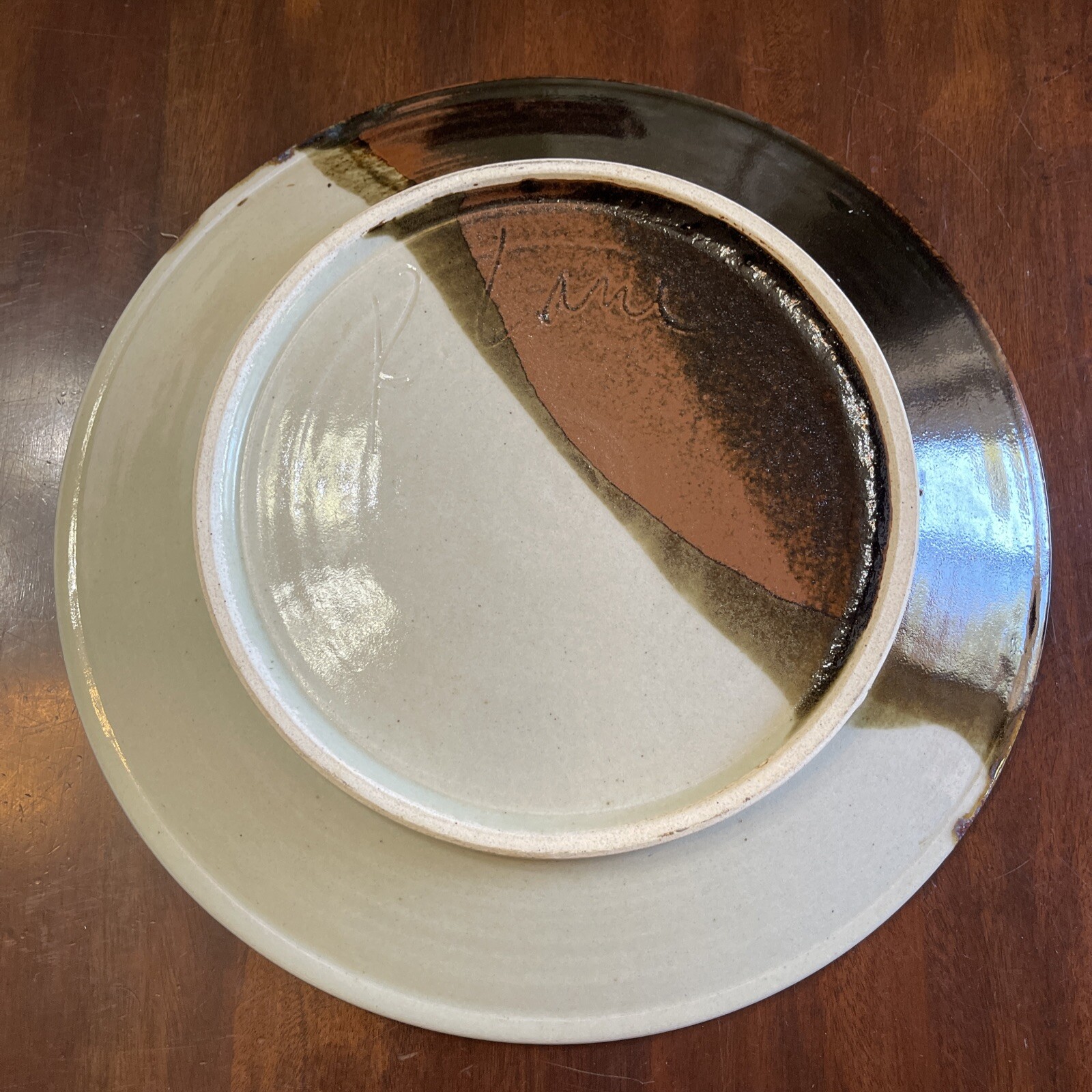 Vintage Studio Art Pottery Platter Large Abstract Artist Signed R Lane 70s Look