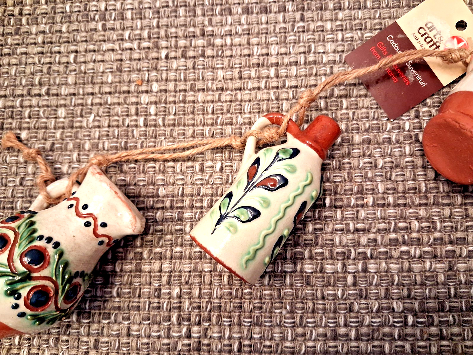 Set of 3 Miniature Romanian Hand-Painted Floral Pottery Jugs 3 Inches