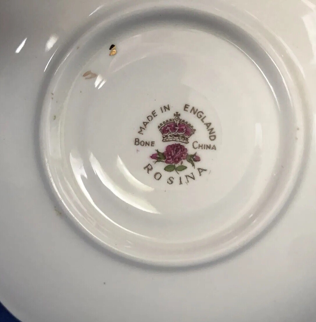 Rosina Bone China England Footed Tea Cup Saucer Cabbage Roses Gold #5198?/HR