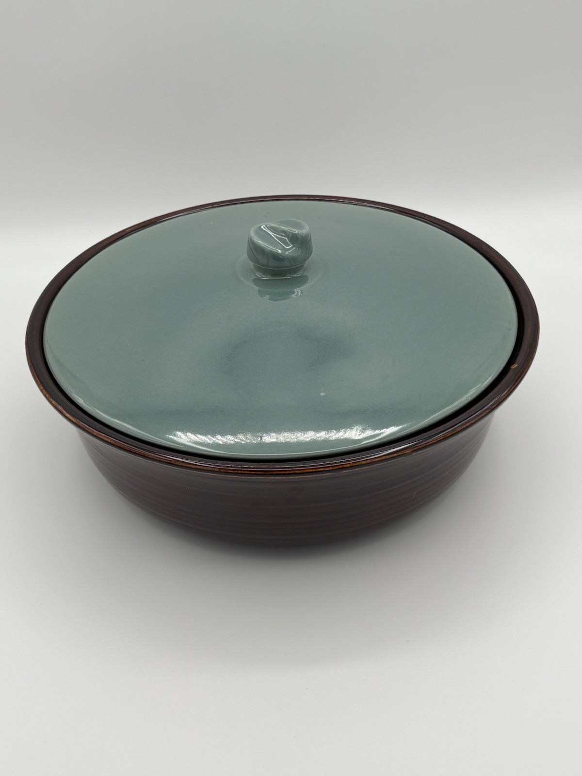Vintage Red Wing Pottery Village Green Brown Covered Casserole Lid Turquoise