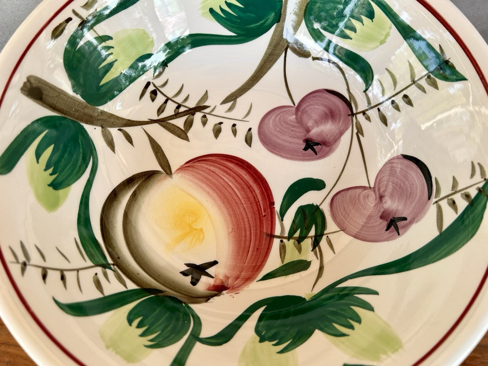 Ironstone Hand Painted Fruit Floral Ironstone Bowl, Round, 10in, Glossy
