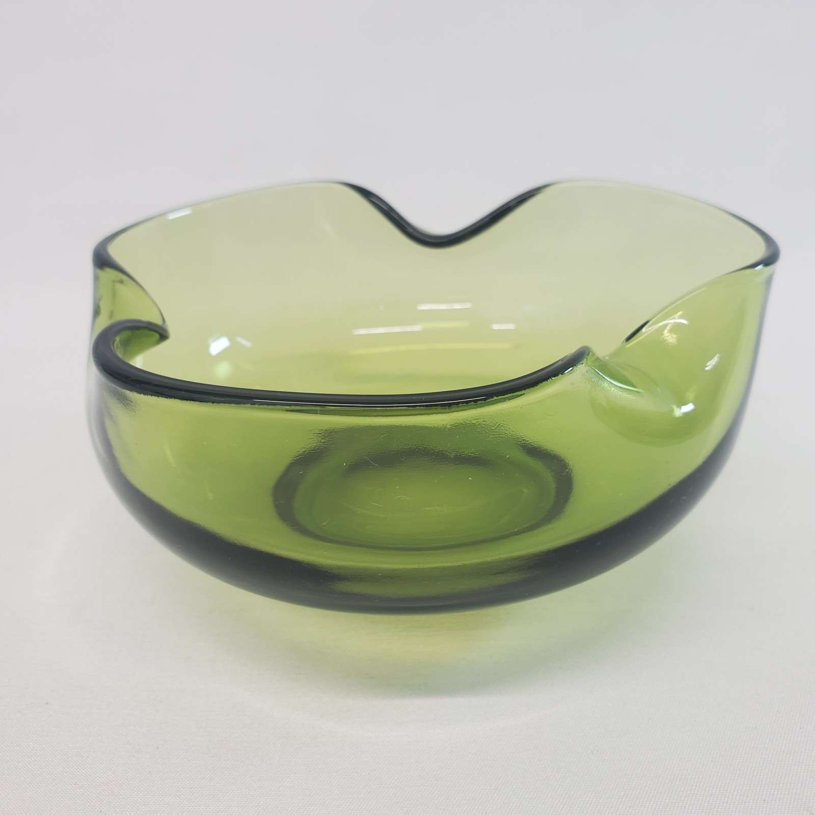 VTG Anchor Hocking Avocado Green Glass Dip Bowl Replacement Pinched Sides