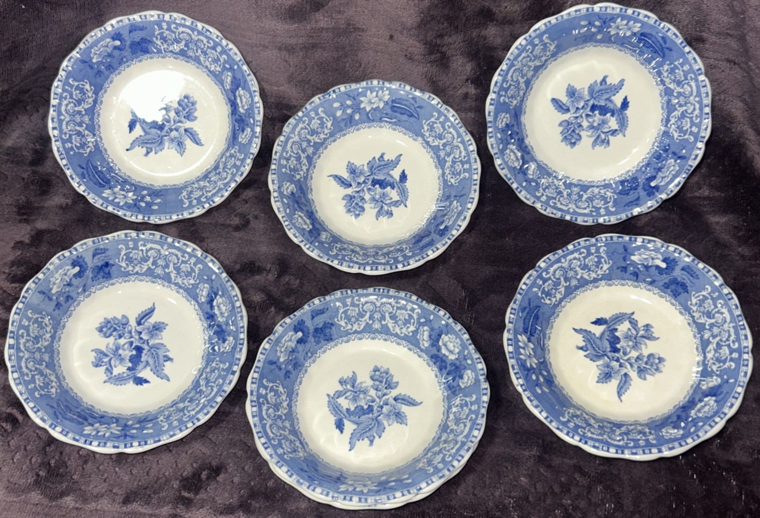Set Of 6 + 1 Vintage Copeland Spode’s Blue Camilla 5 3/8″ Fruit, Dessert Bowls