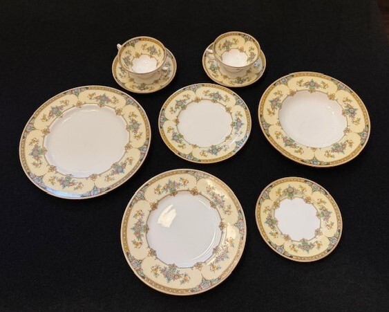 Antique Minton Eloise Orange Porcelain 9-piece Place Setting