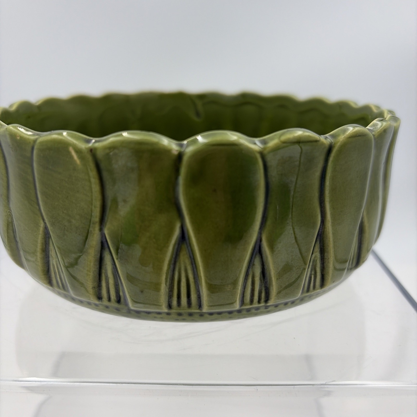 Decorative Olive Green Bowl Made In Japan. 5 1/2 Inches Wide By 2 1/2 Tall.