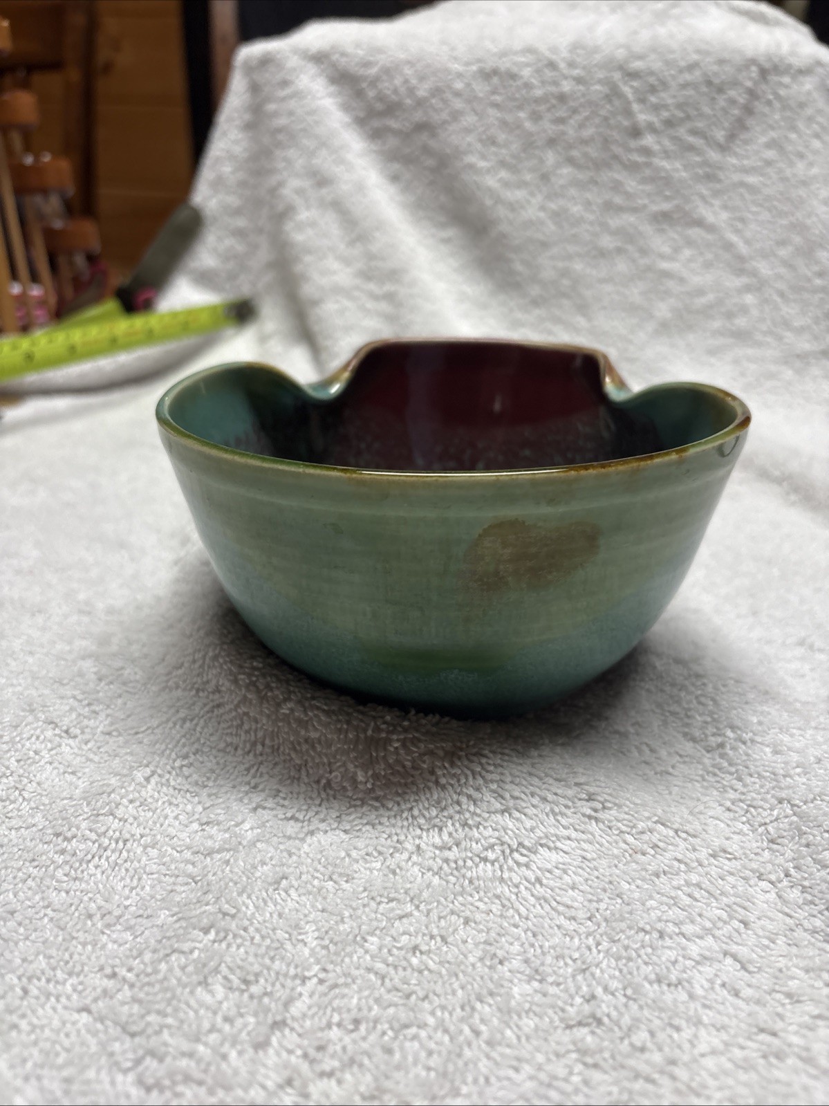 Pottery Bowl With Pinched Sides Grea Color Signed P Jones 6” Across