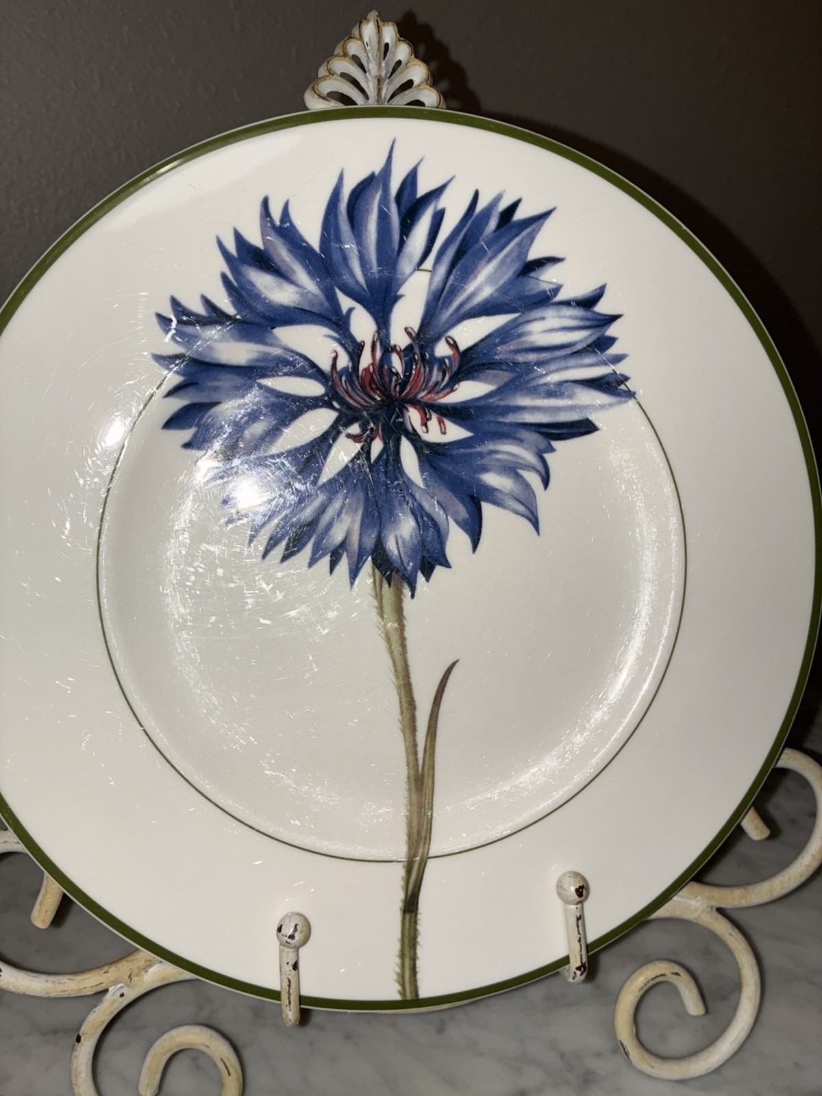 Villeroy Boch FLORA Dinner Plate 10.5″ Germany Green Trim Le Bleuet Flower