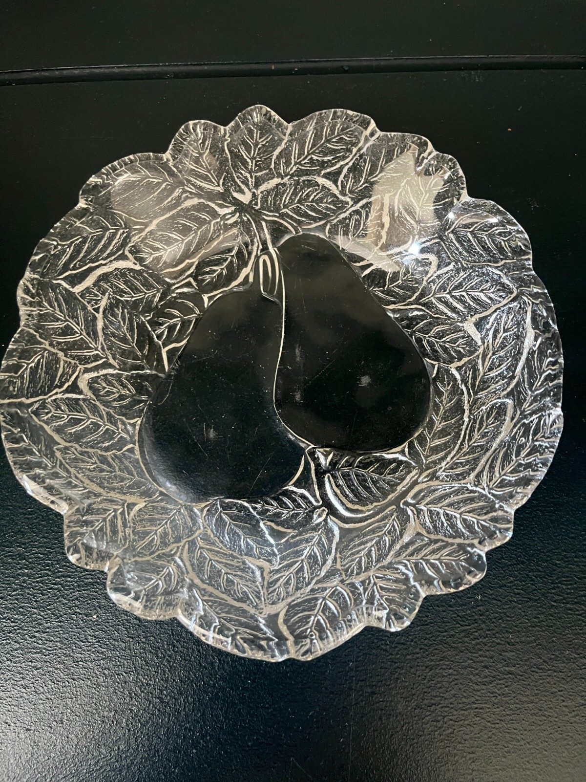 Vintage Glass Embossed Pears and Leaves Pattern Fruit Bowl