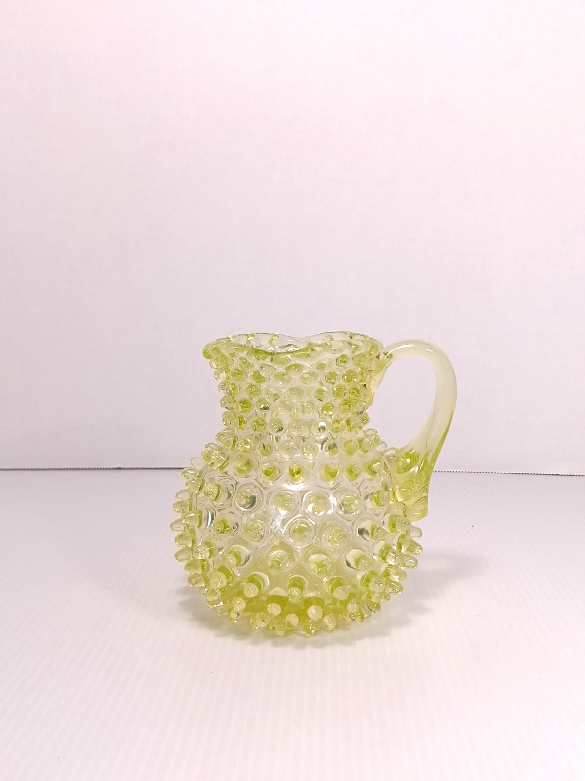 RARE Hobbs Brockunier Hobnail Uranium Vaseline Glass Small / Toy Pitcher EAPG