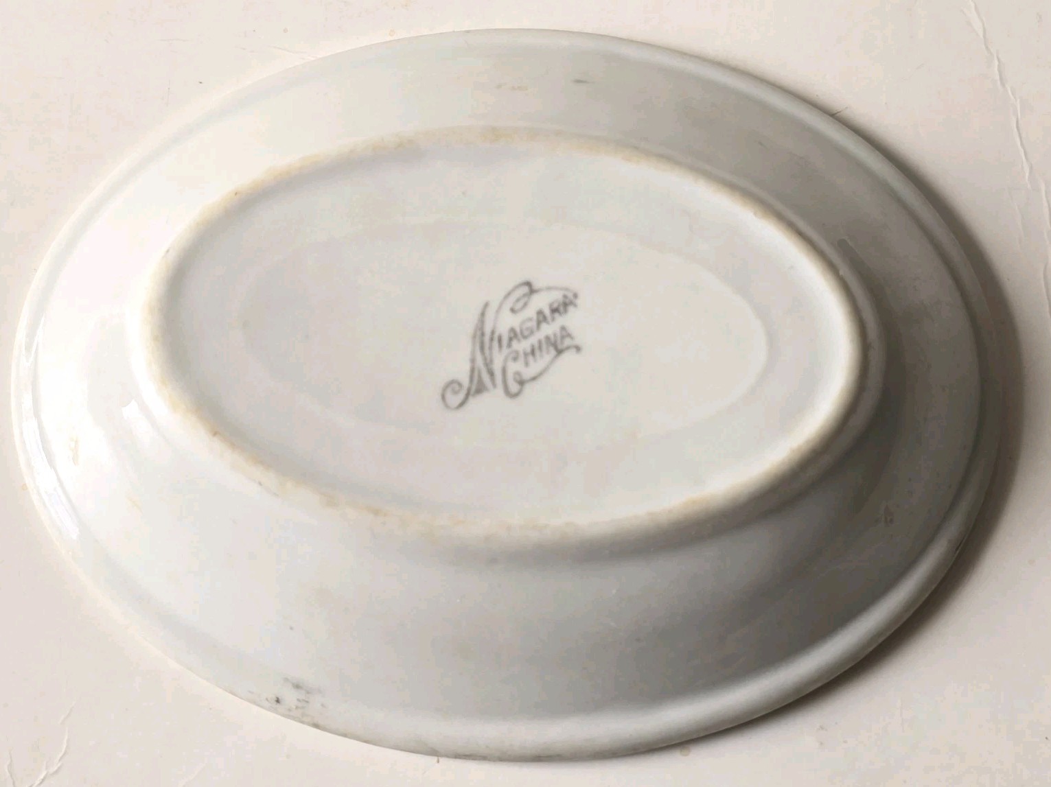 Vtg Oval Ironstone Niagara China Soap Dish Restaurant Ware White Stripe Green 5″