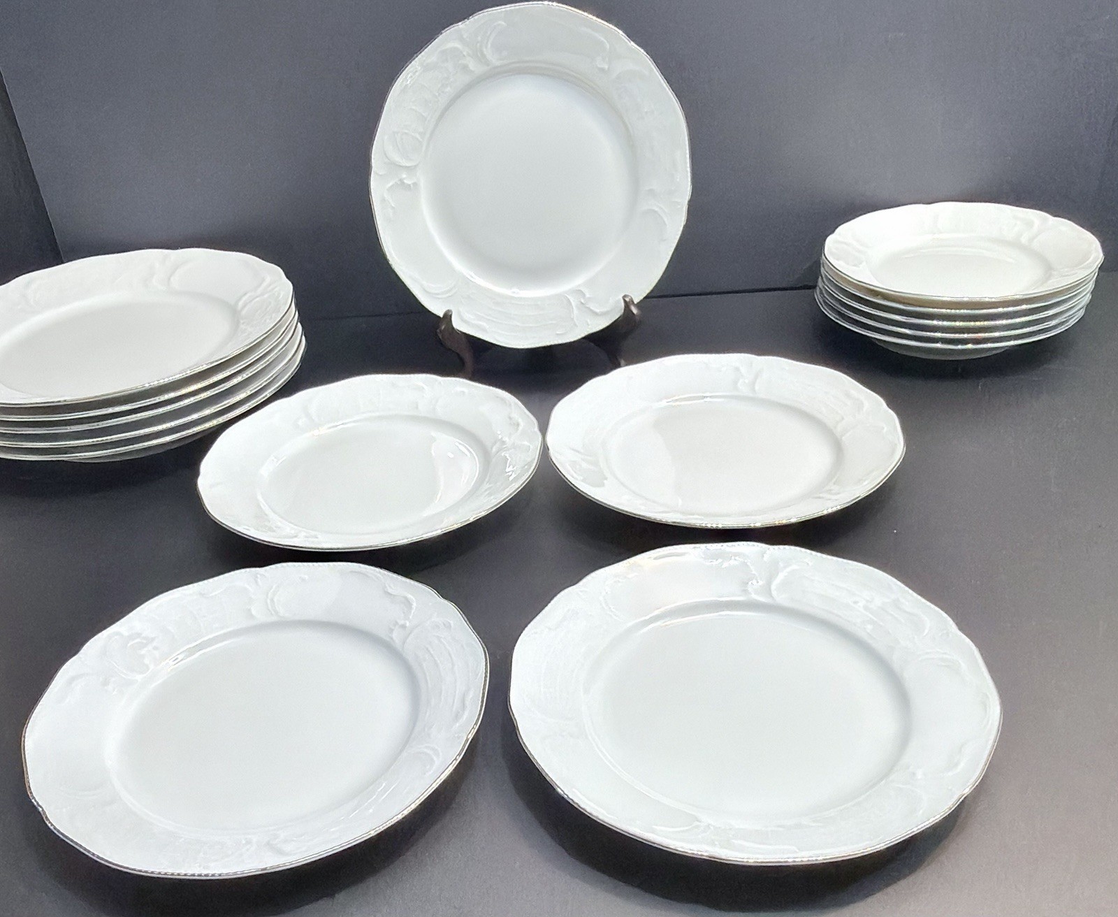 VTG Rosenthal Germany Sanssouci White Embossed 15Pc Dinner Set 5place Setting EC