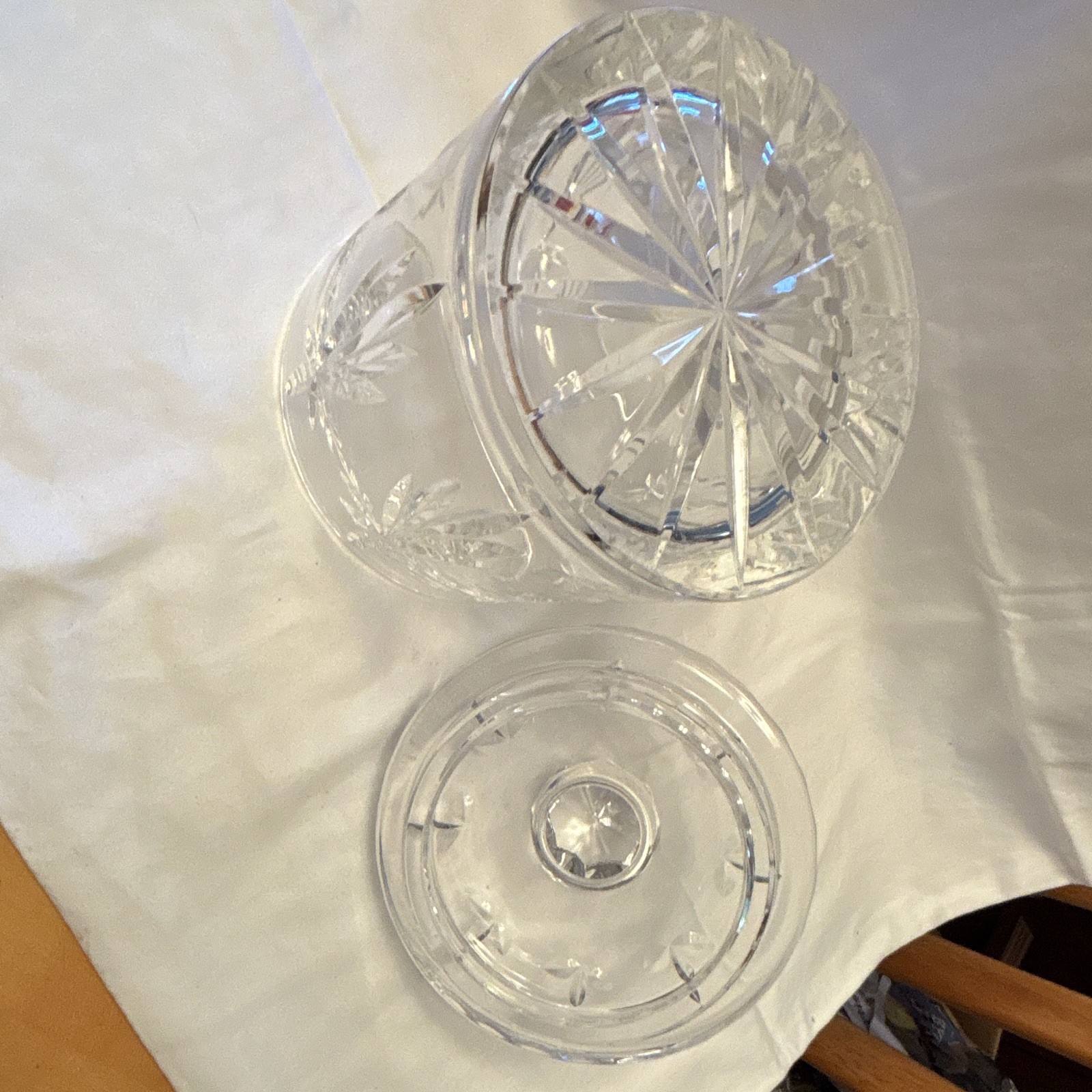 Vintage Lead Crystal Biscuit/Candy Jar with Lid Pinwheel Starburst Pattern8”