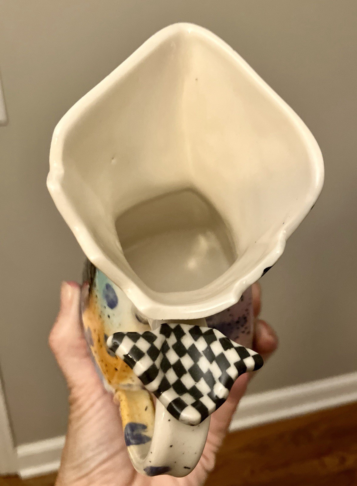 Caroline 1994 Signed Hand Painted Studio Art Pottery Pitcher Vase Postmodern