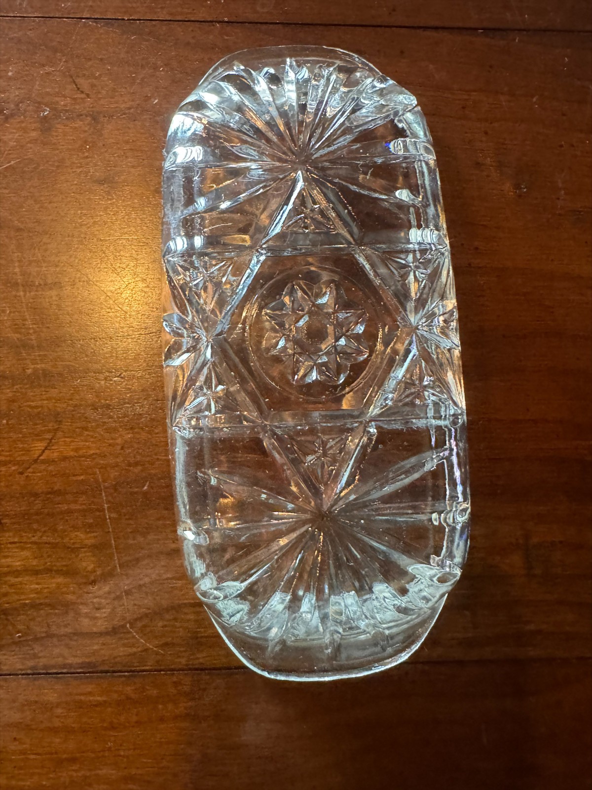 Vintage Pressed Cut Glass Butter Dish Insert Replacement Rectangular Starburst