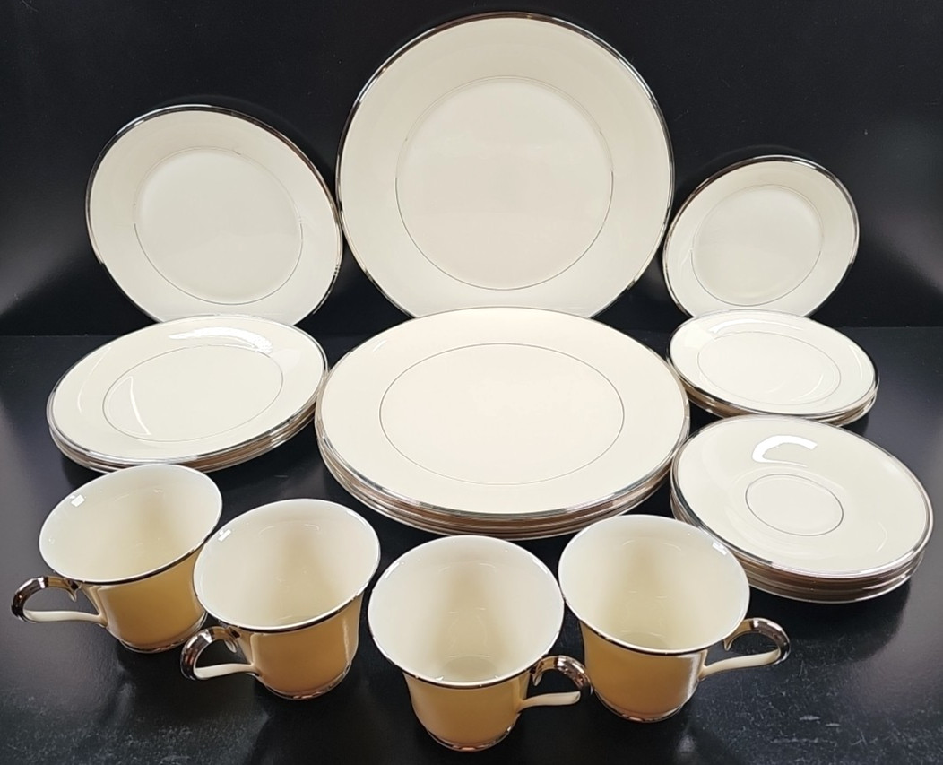 4) Lenox Solitaire 5 Pc Place Setting Vintage Elegant Platinum Dining Dishes Lot