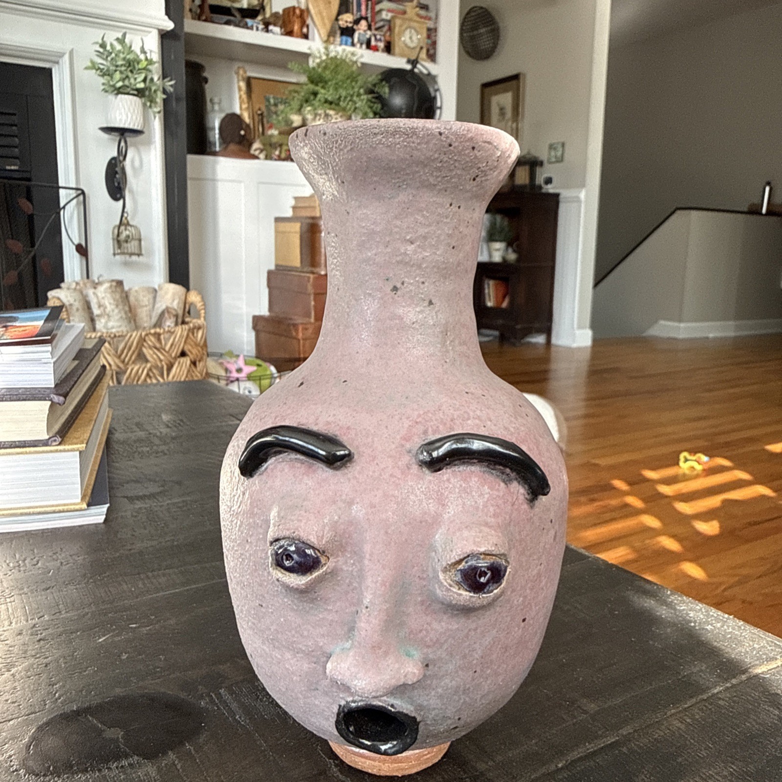 Handmade Folk Art Face Jug Pottery Decorative Vase North Carolina Made