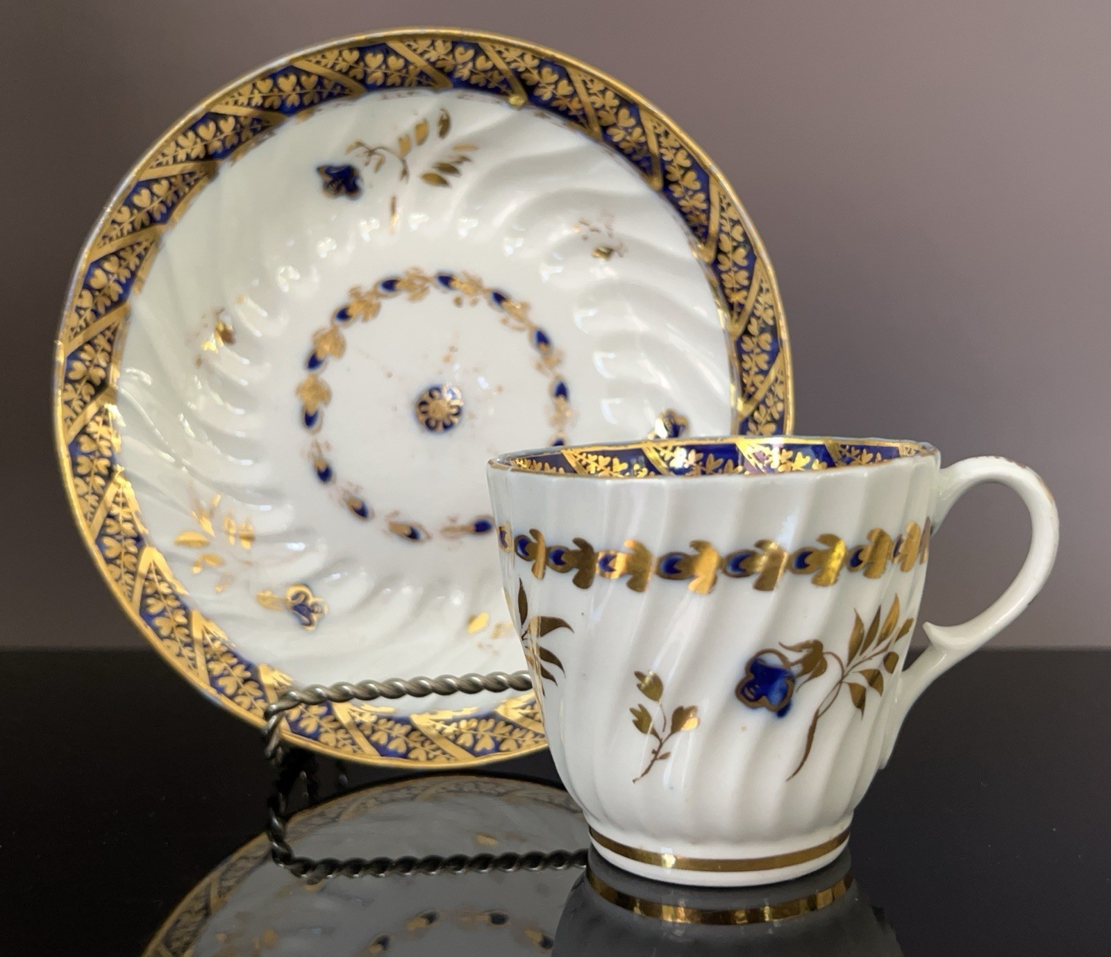 Antique Early Coalport Cup Saucer John Rose Period C1790s England Porcelain Gilt