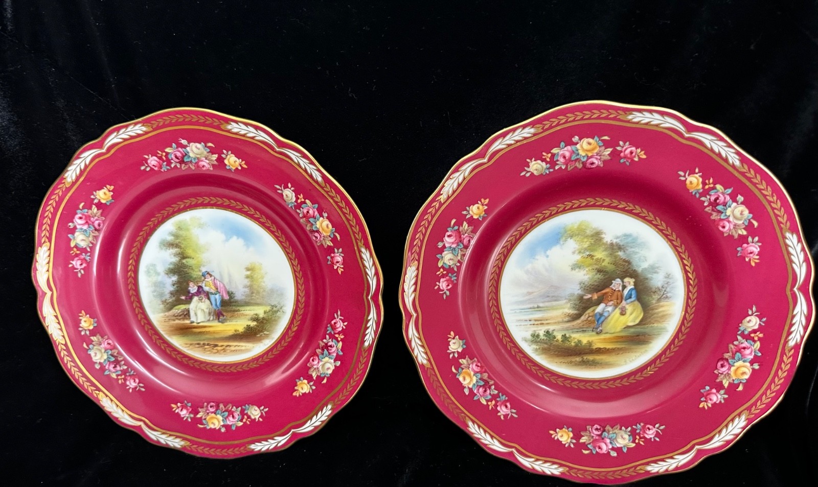 12 Copeland Spode Courting Couples HandPainted Plates Davis ex antique condition