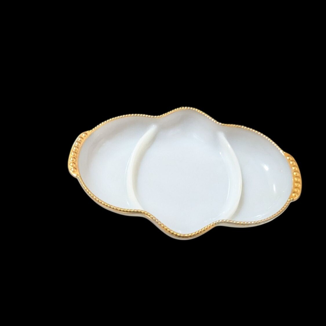 Fire-King Milk Glass Relish Dish Gold Hobnail Trim Dividers Vintage Serving Dish