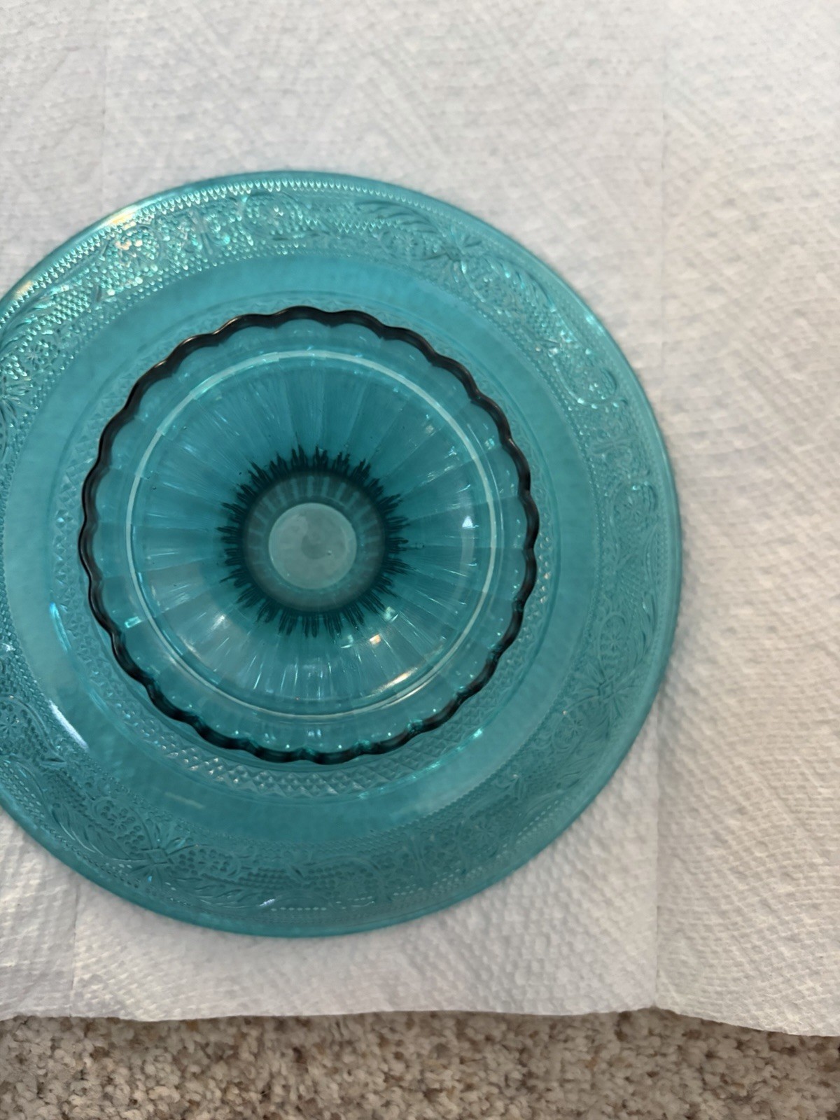 Small Tiara Indiana Glass Blue Pedestal Mini Cake Stand Plate – 7.75″ Diameter